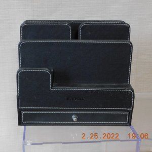 Easy Acc. 2 Teir Black Flux Leather Desktop Organi